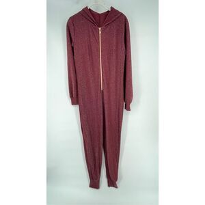 Savage X Fenty Sleep & Shine Hooded Onesie Red Cocoa Full Zip Lounge Size Medium